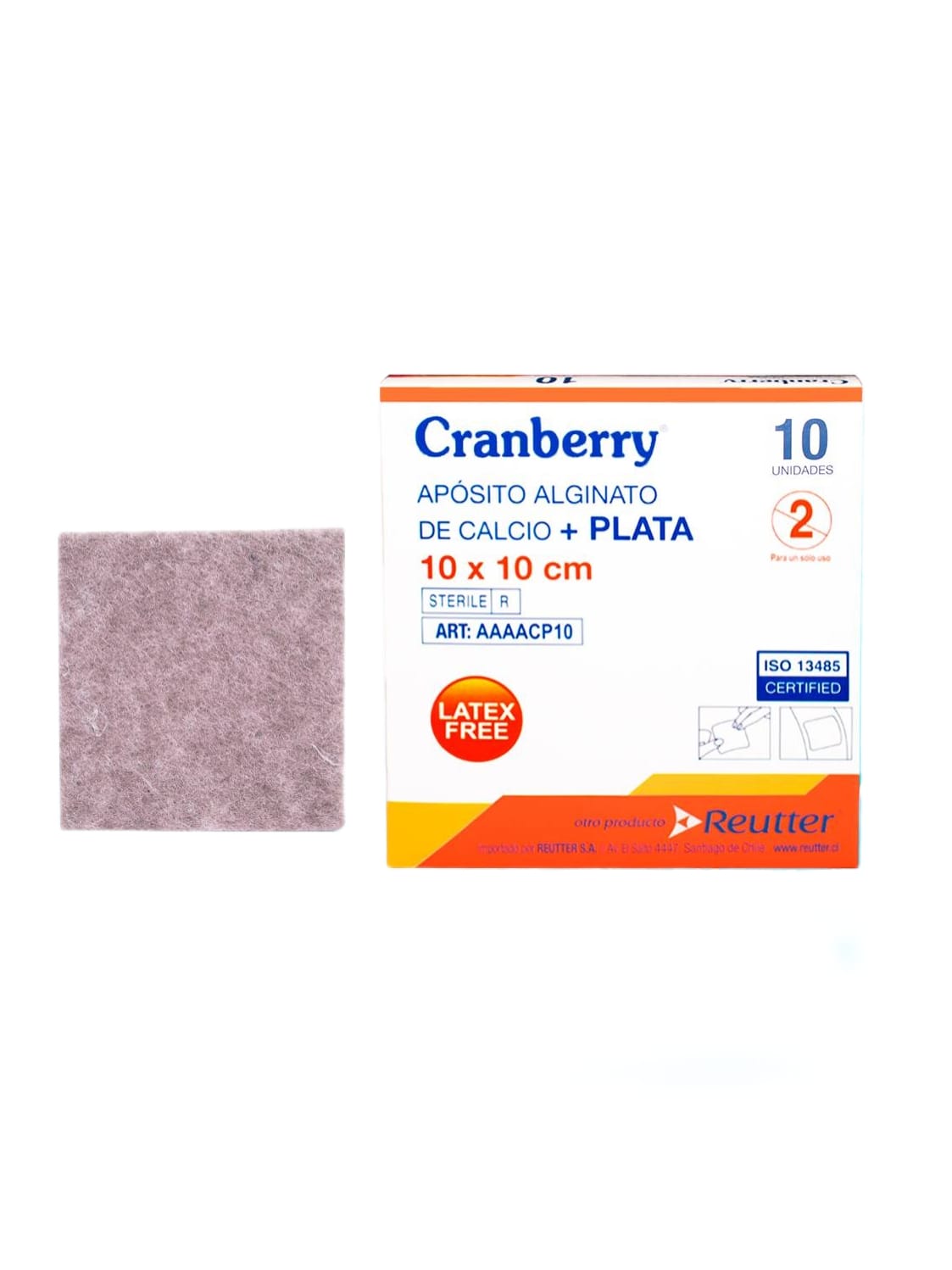 Apósito alginato de calcio+plata 10×10 cm Cranberry