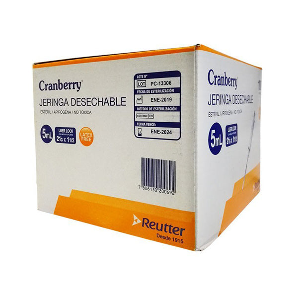 Jeringa 5 cc lock c/a 21 x 1 1/2 Cranberry